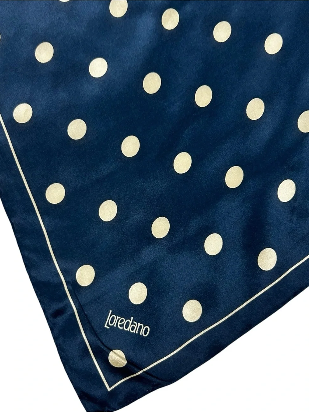 Loredano Navy Polka Dot Silk Scarf Square 35x34 Designer Italy